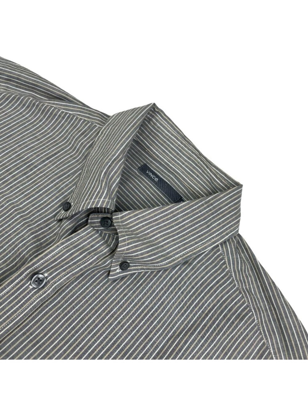 Vince Men's 100% Cotton L/S Button Shirt Gray/Beige/White Stripe • Medium